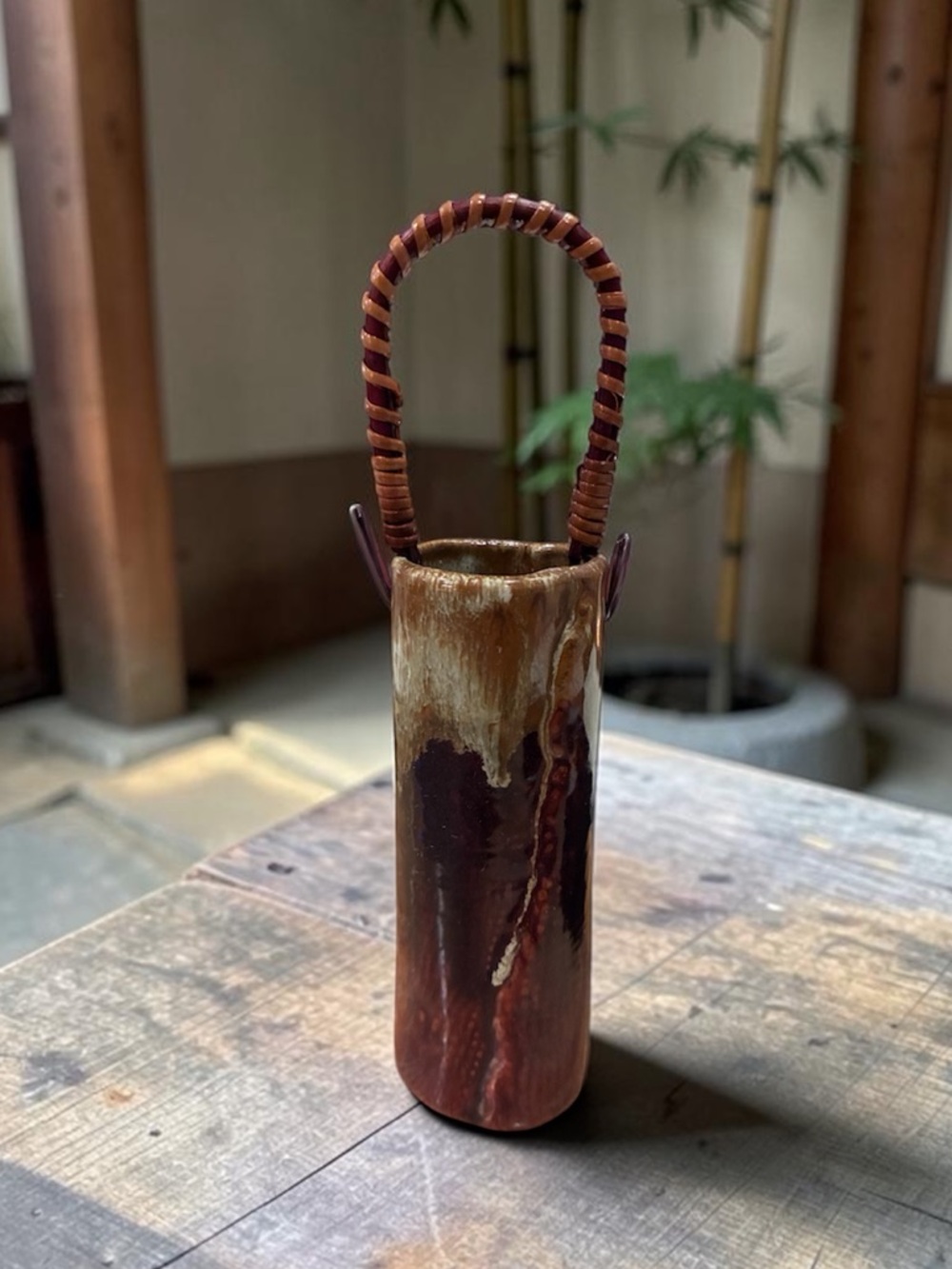 Japanese wall pocket drip glaze vase